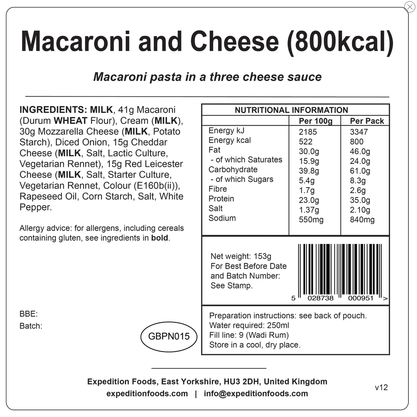 Macaroni and Cheese (800cal)