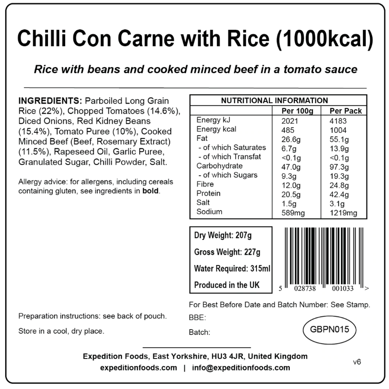Expedition Foods Chili Con Carne with Rice